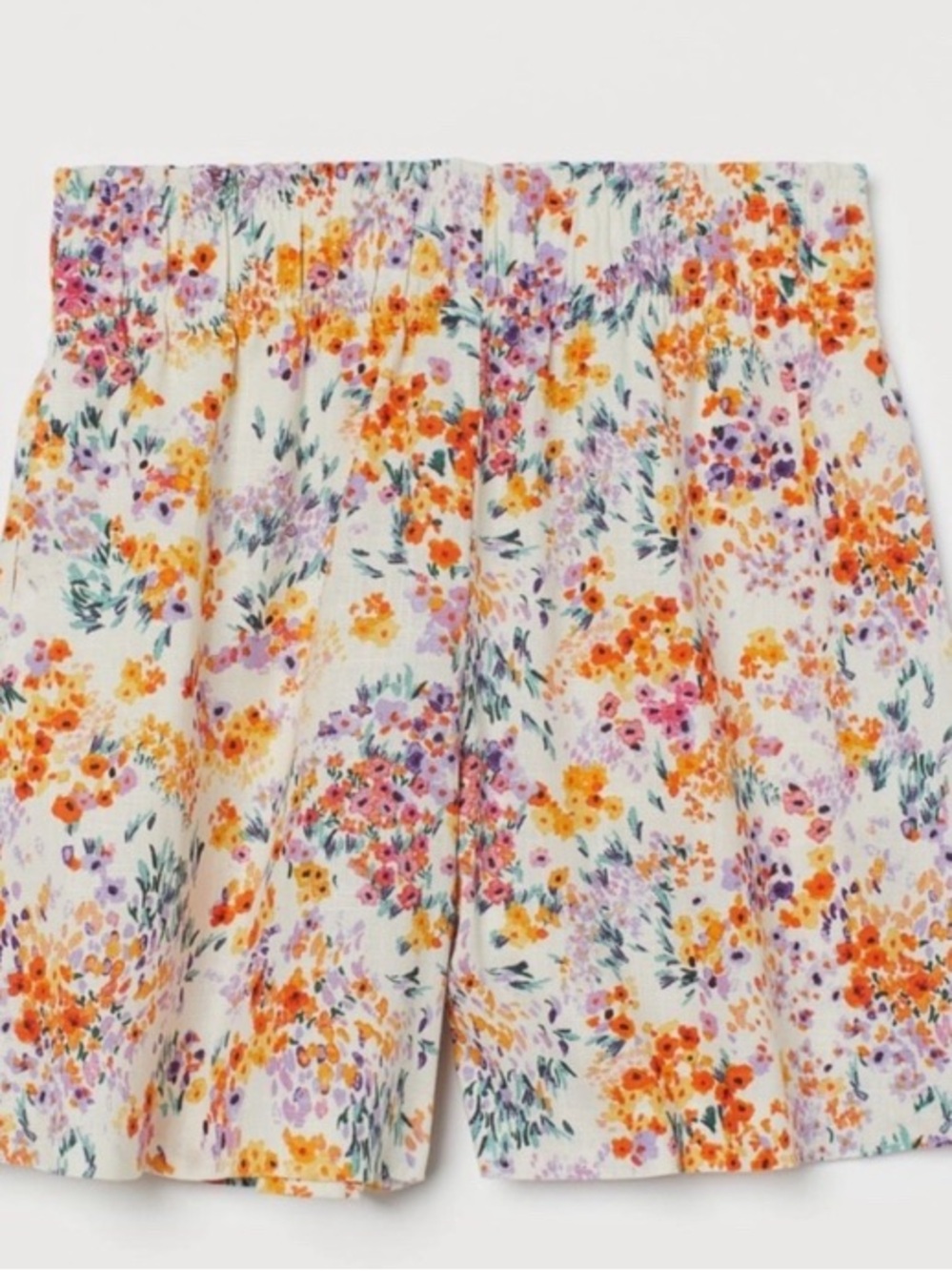 H&M White Floral Elastic-Waist Women’s Shorts